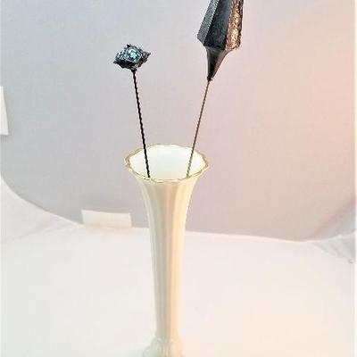 Lot #223 Two antique Sterling Silver Hatpins in Lenox Vase