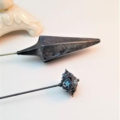 Lot #223 Two antique Sterling Silver Hatpins in Lenox Vase