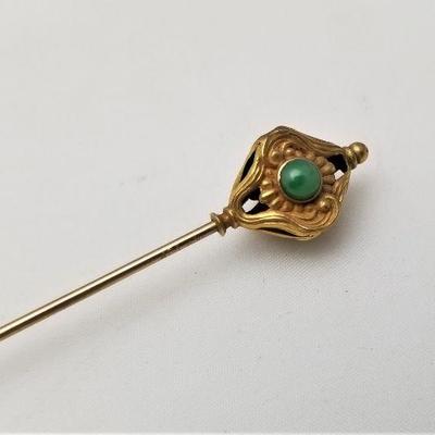 Antique Hatpin w/14kt gold top - Jade Cabochon setting