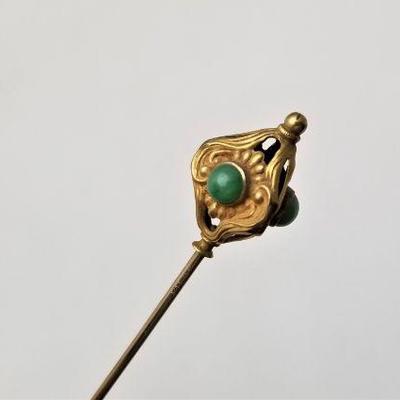 Antique Hatpin w/14kt gold top - Jade Cabochon setting