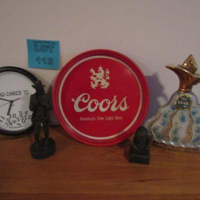 LOT 113  COORS TRAY, BEAM BOTTLE & MORE