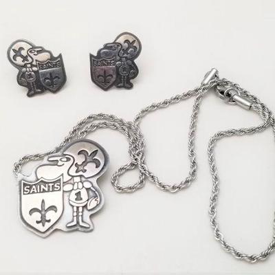 Lot #235  Sterling Silver New Orleans SAINTS set - necklace/earrings