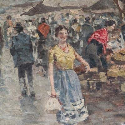 Lot 2-99: Vintage 1950's Italian Fine Art Oil Painting of Market Scene SIGNED D. Angelo {36