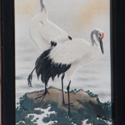 Lot 2-104: Vintage Asian Painted Silk Crane Scene {12