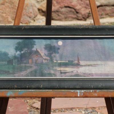 Lot 2-108: Antique Moonlight Scene Framed Art Print {16