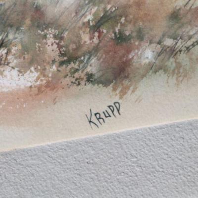 Lot 2-110: Vintage Original Fine Art Painting by KRUPP Mountain Backdrop Scene {10.5" x 8.25"}