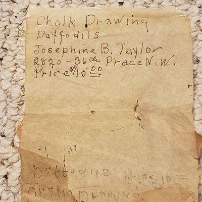 Lot 2-119: Antique Signed Daffodils Chalk Drawing with Original Handwritten Details Note{22" x 18"}