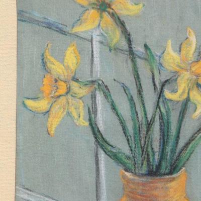 Lot 2-119: Antique Signed Daffodils Chalk Drawing with Original Handwritten Details Note{22