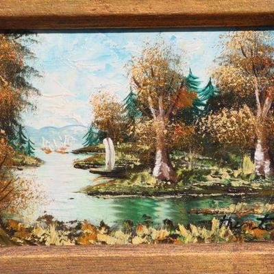 Lot 2-123: Vintage SIGNED Lake Landscape Oil Painting by HUNTER {10.5
