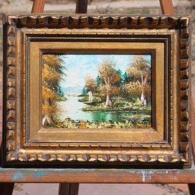 Lot 2-123: Vintage SIGNED Lake Landscape Oil Painting by HUNTER {10.5