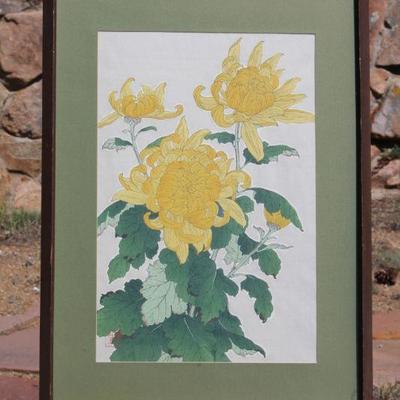 Lot 2-128: Vintage Asian Woodblock Print Yellow Flowers {20