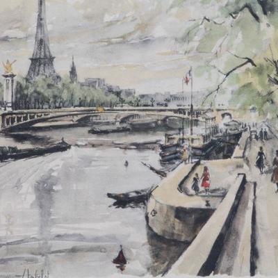 Lot 2-132: Vintage French Impressionist SIGNED Lithograph Framed {17.5