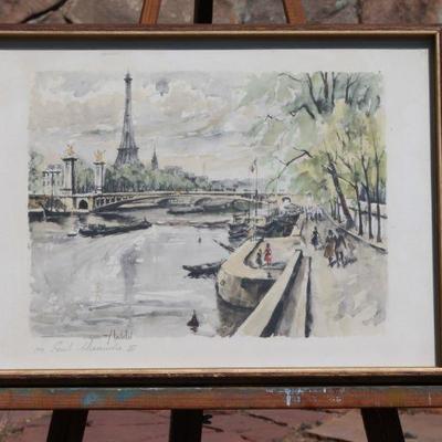 Lot 2-132: Vintage French Impressionist SIGNED Lithograph Framed {17.5