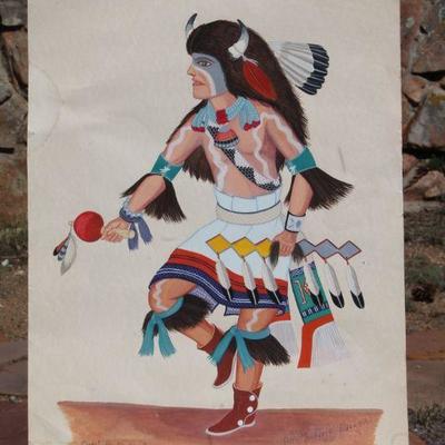 Lot #135: Vintage ZUNI BUFFALO DANCER Hand Painted Fine Art SIGNED by Theodore Edaakie {21