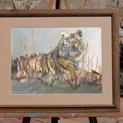 Lot 2-139: Vintage Tiger Foil Lithograph Fine Art Framed SIGNED by Carole Hoss {18
