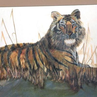 Lot 2-139: Vintage Tiger Foil Lithograph Fine Art Framed SIGNED by Carole Hoss {18