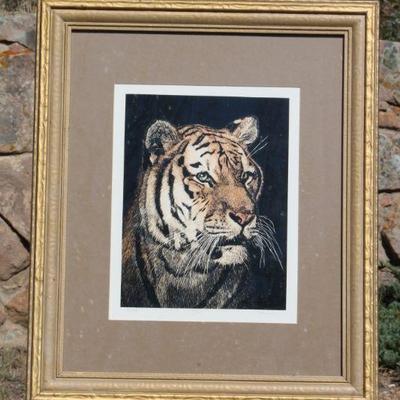 Lot 2-146: Vintage Tiger SIGNED Framed Art {23.5