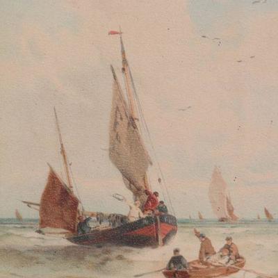 Lot 2-143: Vintage Oil Painting Print Framed of Sailboats at Sea {13.5