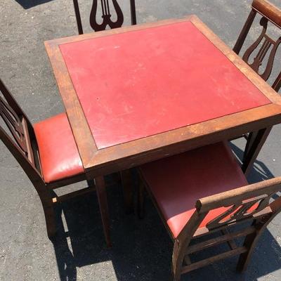 Vintage Wood Folding Card Table & Chairs Set, Louis Rastetter Stakmore