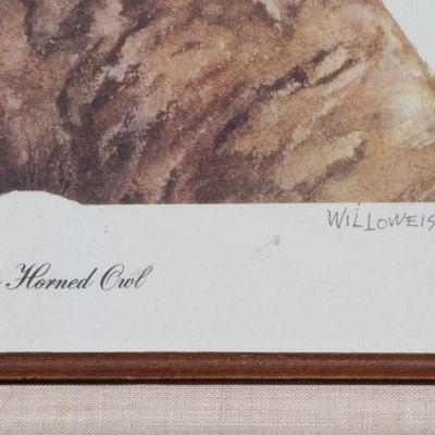 Lot 2-156: Vintage Framed 1974 Signed WILLOWEISE Owl Numbered Artwork #662/1000 