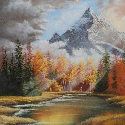 Lot 2-171: Vintage Framed Original Mountain Landscape Oil Painting SIGNED by SHARON KAY {24