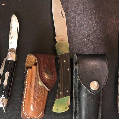 F61: Pocket Knives:  Camillus 1985, Buck 110, Forest Master Colonial and Sterling Pilot Wings