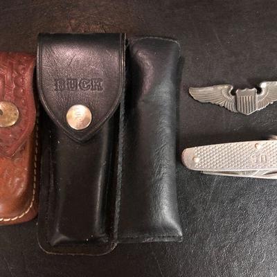 F61: Pocket Knives:  Camillus 1985, Buck 110, Forest Master Colonial and Sterling Pilot Wings