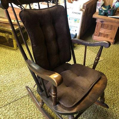 F64: Vintage Dark Wood Rocking Chair