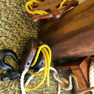 F81: Nautical Beach House Decor Pulleys, Post, Foot Stool
