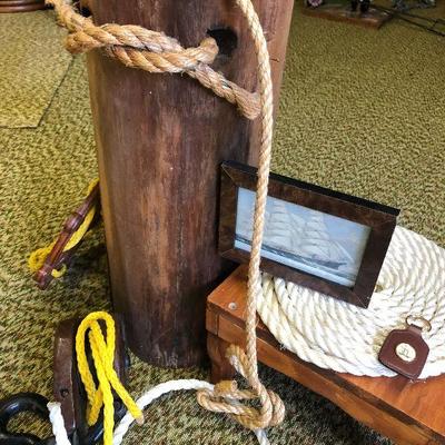 F81: Nautical Beach House Decor Pulleys, Post, Foot Stool