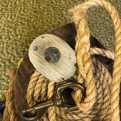 F81: Nautical Beach House Decor Pulleys, Post, Foot Stool