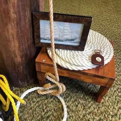 F81: Nautical Beach House Decor Pulleys, Post, Foot Stool