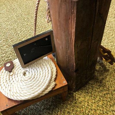 F81: Nautical Beach House Decor Pulleys, Post, Foot Stool