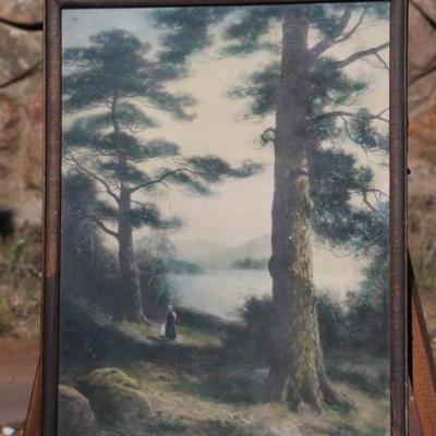 Lot 2-177: Antique/Vintage Framed Colorful Tall Trees Art Print {13.5