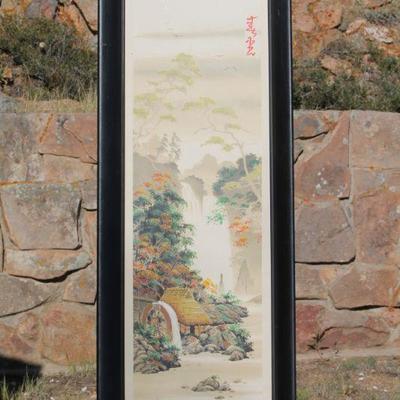 Lot 2-178: Vintage Asian Water Wheel Tall Framed Artwork {33