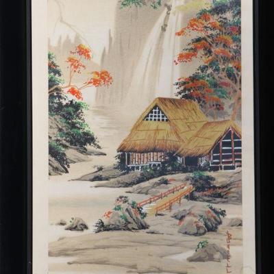 Lot 2-179: Vintage Asian Waterfall Scene Framed {33