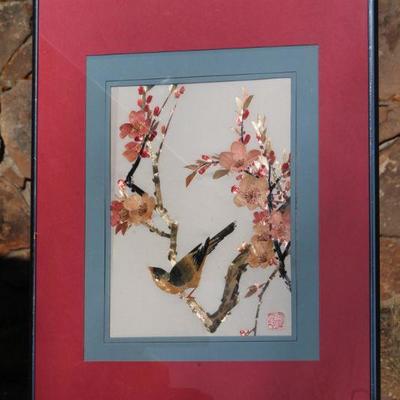 Lot 2-182: Vintage Bird on Cherry Blossom Limb Fine Art Framed {20.5