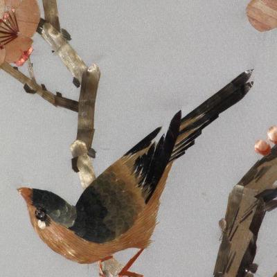 Lot 2-182: Vintage Bird on Cherry Blossom Limb Fine Art Framed {20.5