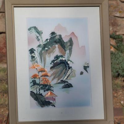 Lot 2-183: Vintage Asian Fine Art Mountain Scene Framed {14.5