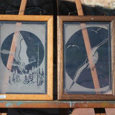 Lot 2-189: Pair of (2) Vintage Etched Glass Bird Art Creations {10