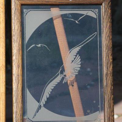Lot 2-189: Pair of (2) Vintage Etched Glass Bird Art Creations {10