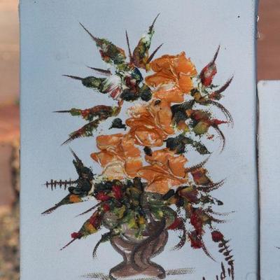 Lot 2-198: (2) Vintage Oil Paintings Flower Bouquet SIGNED {Each 7