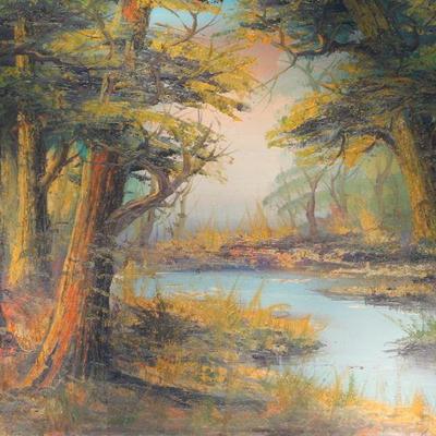 Lot 2-200: Vintage Unframed Oil Painting on Canvas {36.5