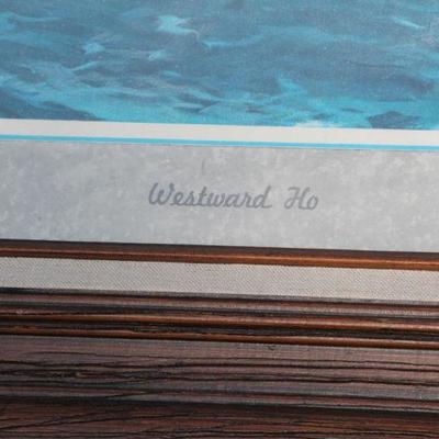 Lot 2-203: Vintage Large Sailboat at Sea "Westward Ho" ORIGINAL Oil Painting Framed Print {37" x 31"}