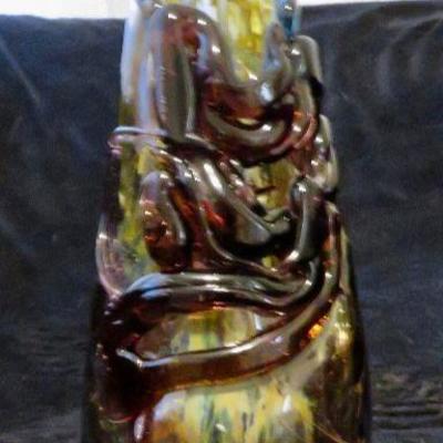IL1    ART GLASS BRUTALIST VASE SIGNED 