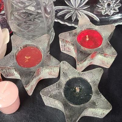 C227: Early American Prescut Divided Serving Platter and Candle Lot