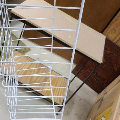 C248: Small Wood Ladder and Metal/Wood Shelf with Wire Basket