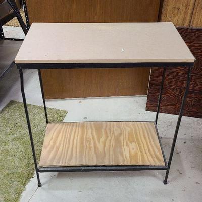 C248: Small Wood Ladder and Metal/Wood Shelf with Wire Basket