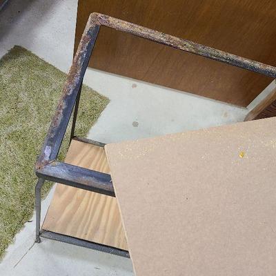 C248: Small Wood Ladder and Metal/Wood Shelf with Wire Basket