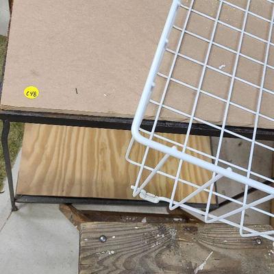 C248: Small Wood Ladder and Metal/Wood Shelf with Wire Basket